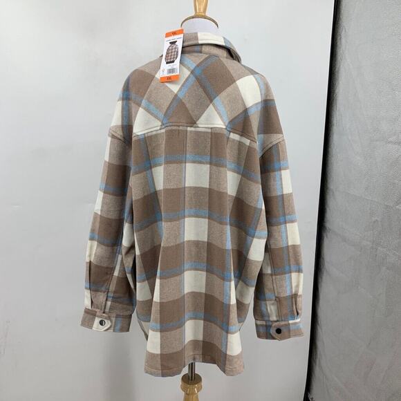 HFX Shirt Jacket Womens XXL 2XL Wool Blend Flannel Check Snap Button Shacket - Picture 8 of 16